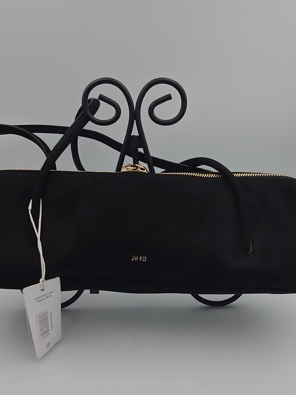 JW PEI Black Suede Zip Clutch with Gold Hardware